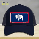 Wyoming State Flag Novelty License Plate Hat Mesh / Navy