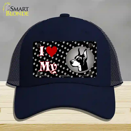 I Love My Doberman Novelty License Plate Hat Mesh / Navy