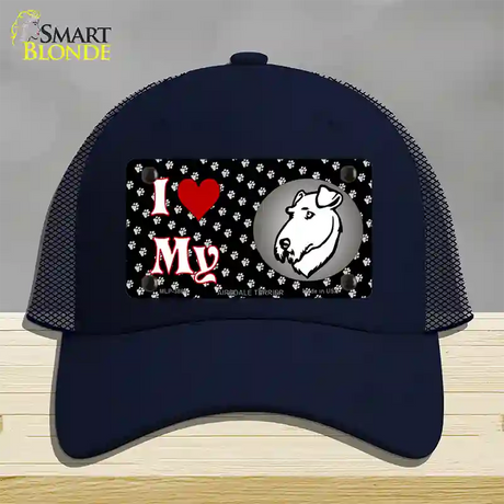 I Love My Airedale Terrier Novelty License Plate Hat Mesh / Navy