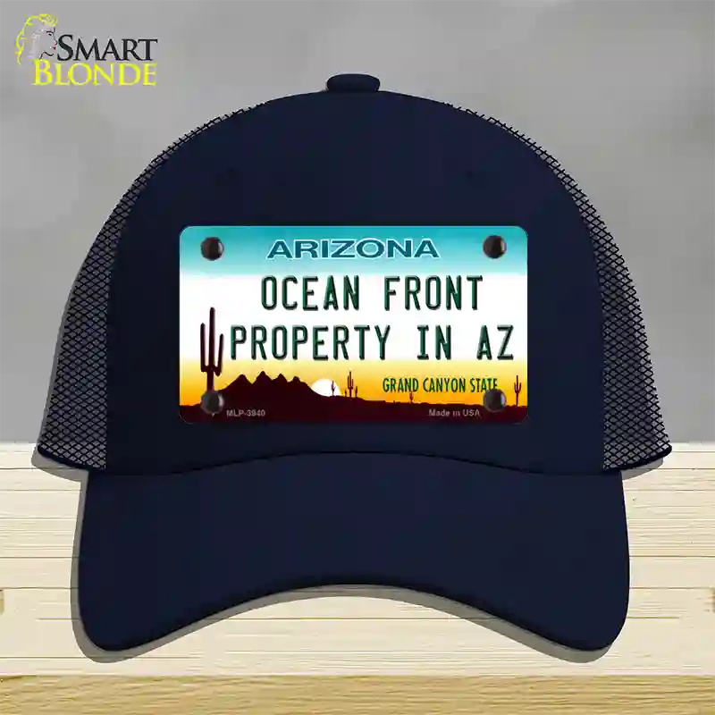 Ocean Front Property Novelty License Plate Hat Mesh / Navy