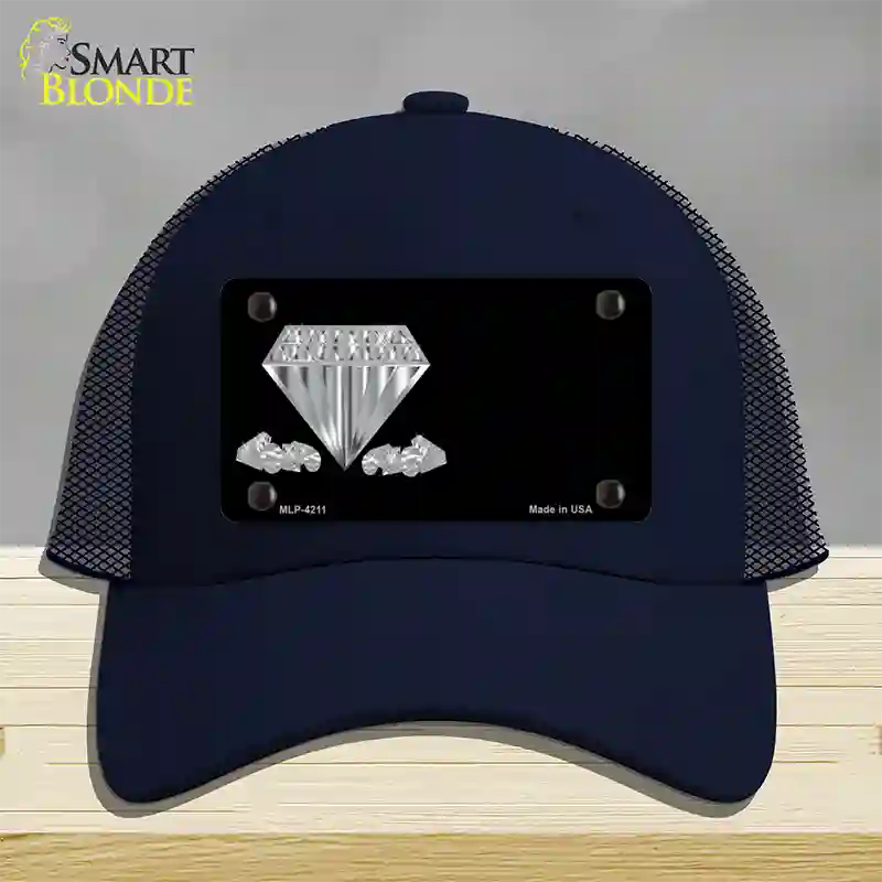 Diamonds Offset Novelty License Plate Hat Mesh / Navy