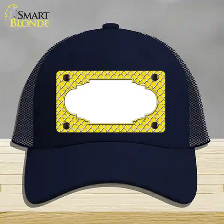 Yellow White Quatrefoil Center Scallop Novelty License Plate Hat Mesh / Navy