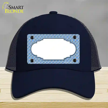Light Blue White Quatrefoil Center Scallop Novelty License Plate Hat Mesh / Navy