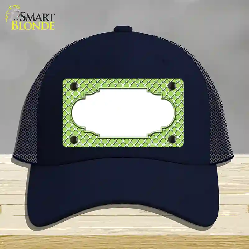 Lime Green White Quatrefoil Center Scallop Novelty License Plate Hat Mesh / Navy