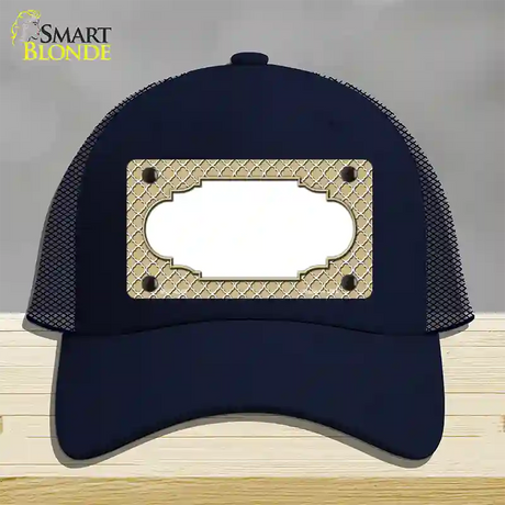 Gold White Quatrefoil Center Scallop Novelty License Plate Hat Mesh / Navy