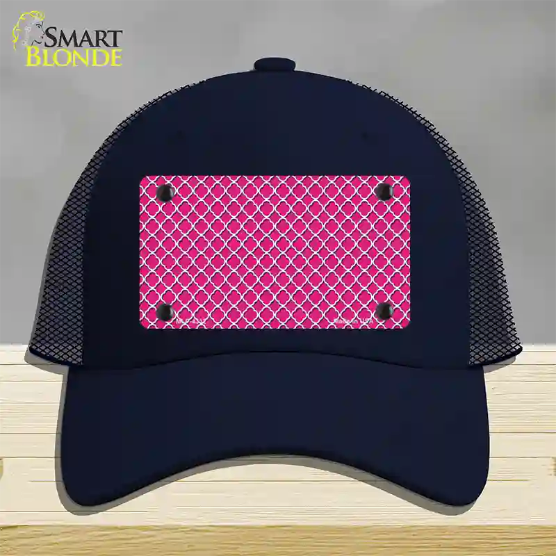 Pink White Quatrefoil Novelty License Plate Hat Mesh / Navy