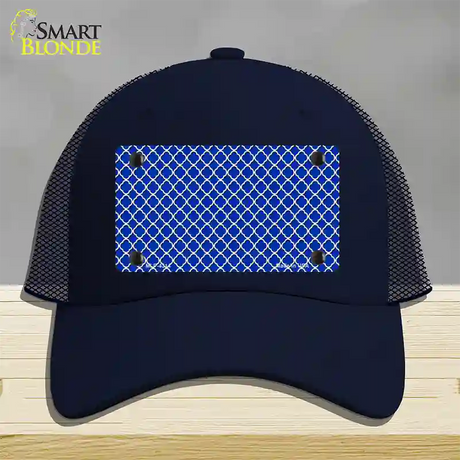 Blue White Quatrefoil Novelty License Plate Hat Mesh / Navy