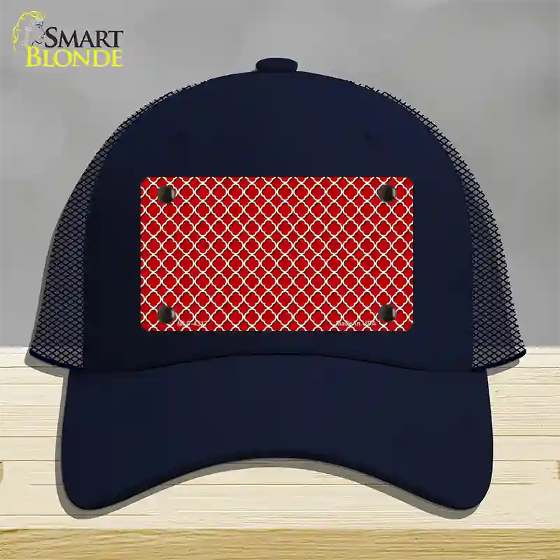 Red White Quatrefoil Novelty License Plate Hat Mesh / Navy