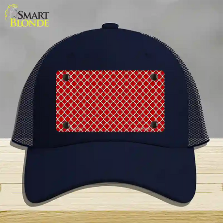 Red White Quatrefoil Novelty License Plate Hat Mesh / Navy