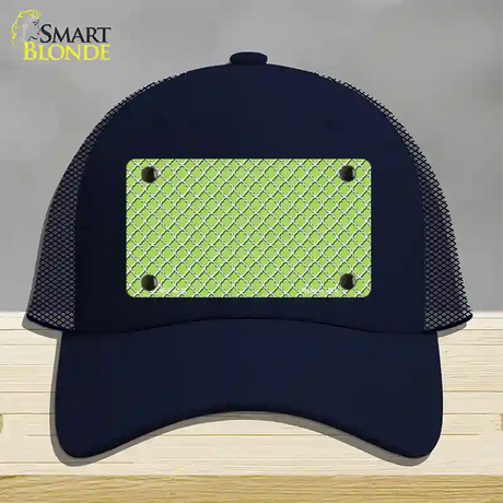 Lime Green White Quatrefoil Novelty License Plate Hat Mesh / Navy
