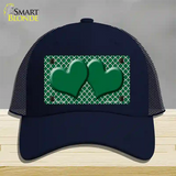 Green White Quatrefoil Green Center Hearts Novelty License Plate Hat Mesh / Navy