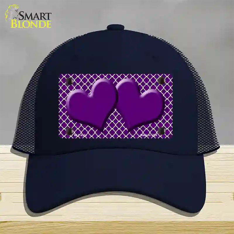 Purple White Quatrefoil Purple Center Hearts Novelty License Plate Hat Mesh / Navy