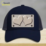 Tan White Quatrefoil Tan Center Hearts Novelty License Plate Hat Mesh / Navy