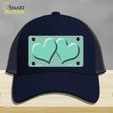 Mint White Quatrefoil And Mint Center Hearts Novelty License Plate Hat Mesh / Navy