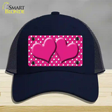 Pink White Polka Dot Center Hearts Novelty License Plate Hat Mesh / Navy