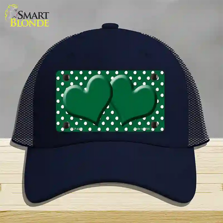 Green White Polka Dot Center Hearts Novelty License Plate Hat Mesh / Navy