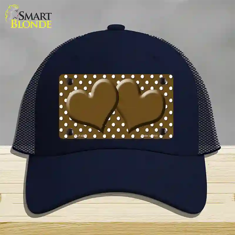Brown White Polka Dot Center Hearts Novelty License Plate Hat Mesh / Navy