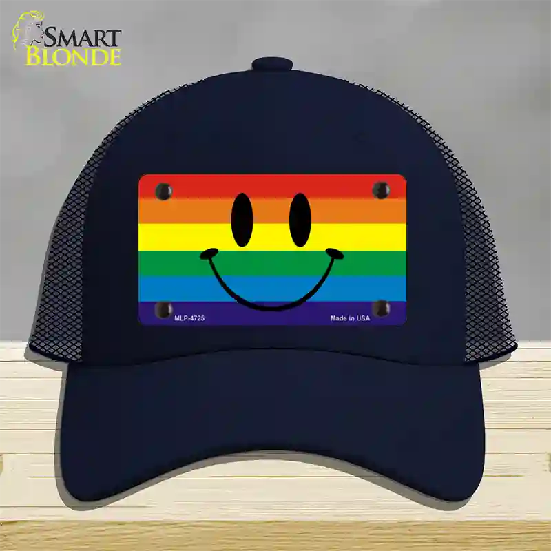 Smiley Face Novelty License Plate Hat Mesh Navy