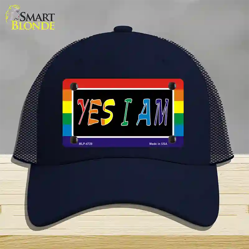 Yes I Am Novelty License Plate Hat Mesh Navy
