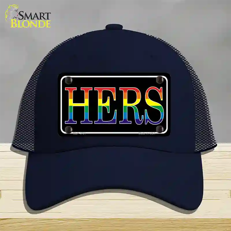 Hers Rainbow Novelty License Plate Hat Mesh Navy