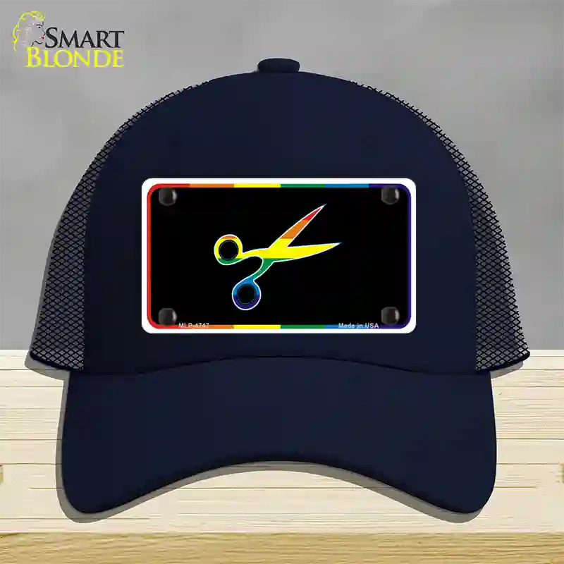 Scissors Novelty License Plate Hat Mesh Navy