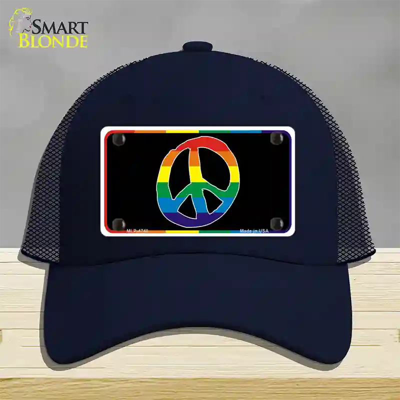 Peace Sign Novelty License Plate Hat Mesh Navy