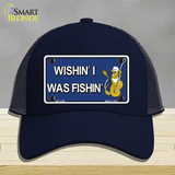 Wishin I Was Fishin Blue Novelty License Plate Hat Mesh / Navy