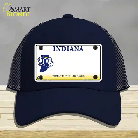 Indiana State Bicentennial Novelty License Plate Hat Mesh / Navy