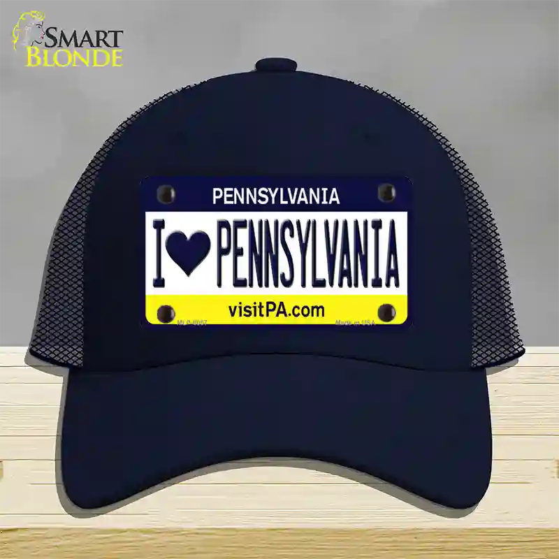I Love Pennsylvania State Novelty License Plate Hat Mesh / Navy