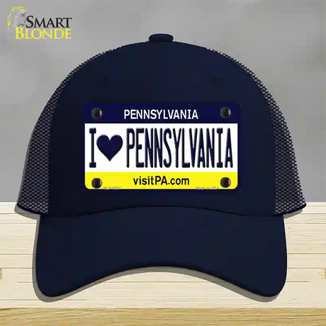 I Love Pennsylvania State Novelty License Plate Hat Mesh / Navy