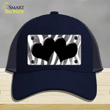 Black White Zebra Hearts Oil Rubbed Novelty License Plate Hat Mesh / Navy