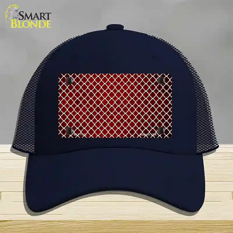 Red White Quatrefoil Oil Rubbed Novelty License Plate Hat Mesh / Navy