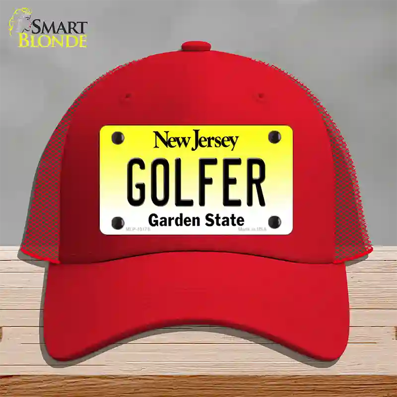 Golfer New Jersey Novelty License Plate Hat Mesh / Red