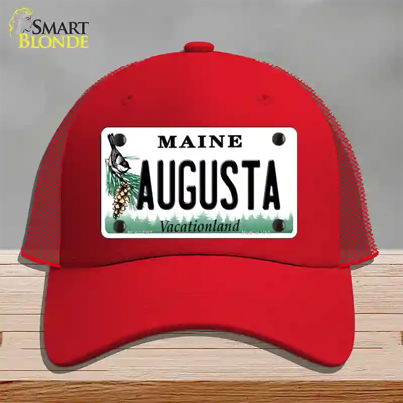 Augusta Maine Novelty License Plate Hat Mesh / Red