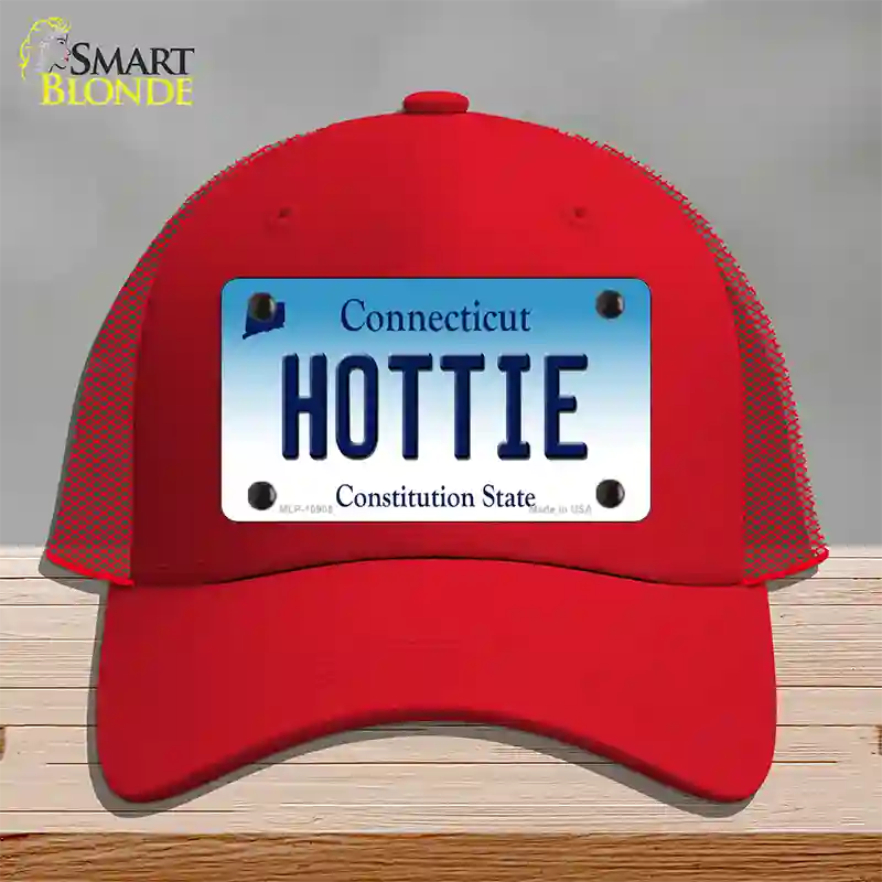 Hottie Connecticut Novelty License Plate Hat Mesh / Red