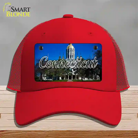 Connecticut Capital Building State Novelty License Plate Hat Mesh / Red