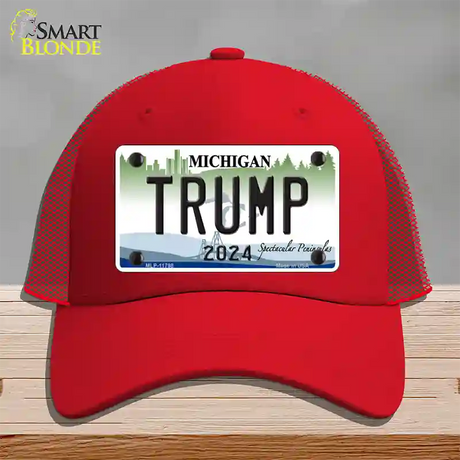 Trump 2024 Michigan Background Novelty License Plate Hat Mesh / Red