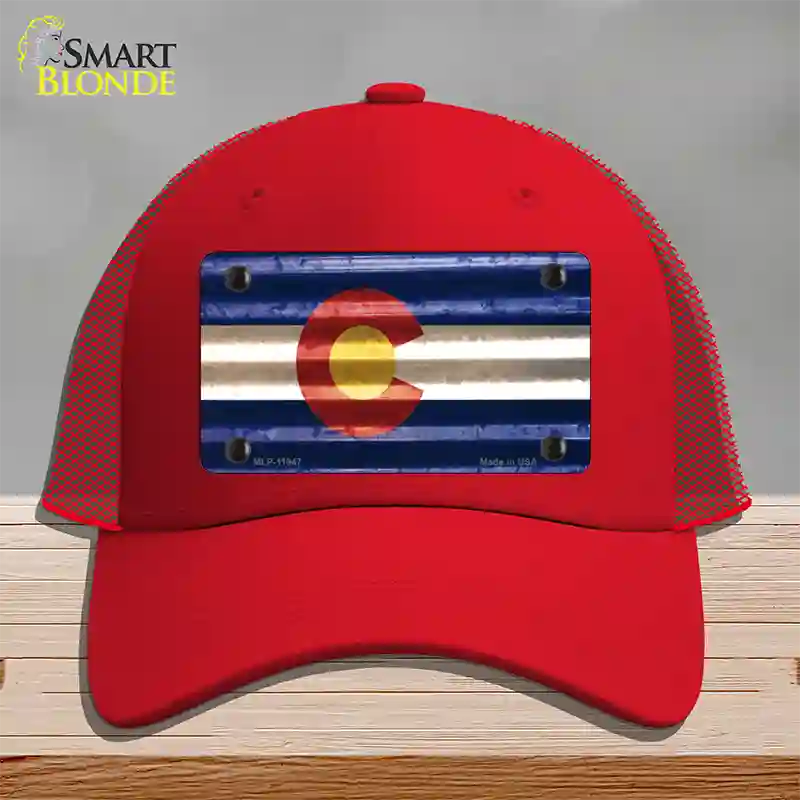 Colorado Corrugated Flag Novelty License Plate Hat Mesh Red