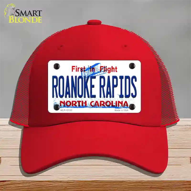 Roanoke Rapids North Carolina State Novelty License Plate Hat Mesh / Red