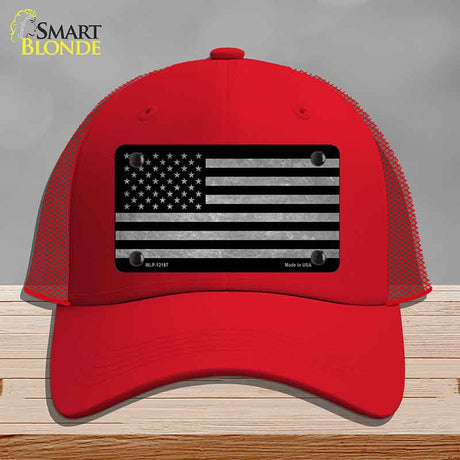 American Flag Black and Gray Novelty License Plate Hat Mesh Red