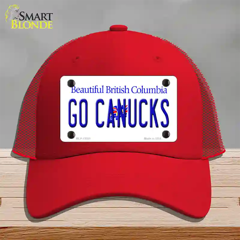 Go Canucks Novelty License Plate Hat Tag Mesh / Red