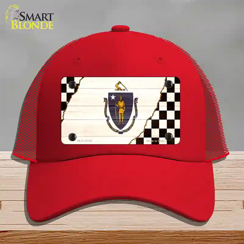 Massachusetts Racing Flag Novelty License Plate Hat Tag Mesh / Red