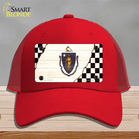 Massachusetts Racing Flag Novelty License Plate Hat Tag Mesh / Red