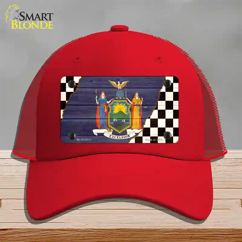New York Racing Flag Novelty License Plate Hat Tag Mesh Red
