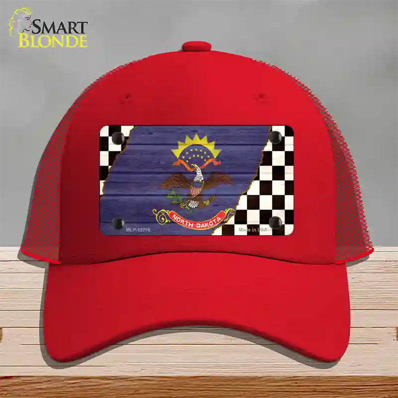 North Dakota Racing Flag Novelty License Plate Hat Tag Mesh Red