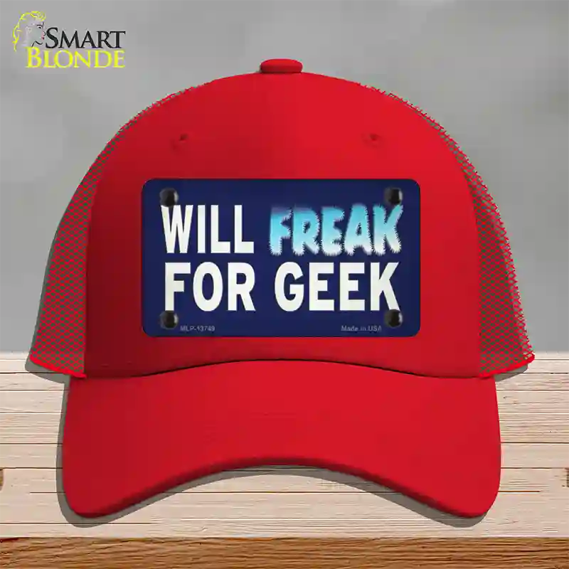 Will Freak For Geek Novelty License Plate Hat Tag Mesh Red