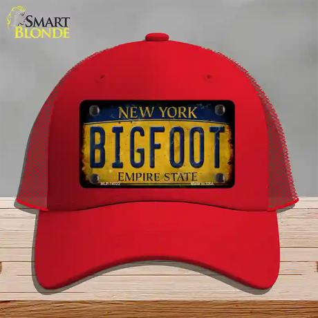 Bigfoot New York Novelty License Plate Hat Tag Mesh / Red