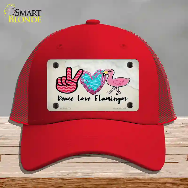 Peace Love Flamingos Novelty License Plate Hat Mesh / Red