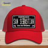 San Sebastian Puerto Rico Black Novelty License Plate Hat Mesh / Red