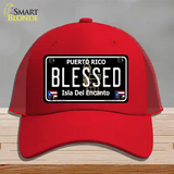 Blessed Puerto Rico Black Novelty License Plate Hat Mesh / Red